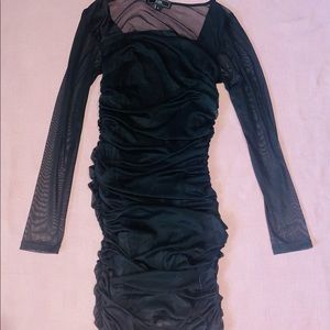 Black Mesh Ruched Midi Dress